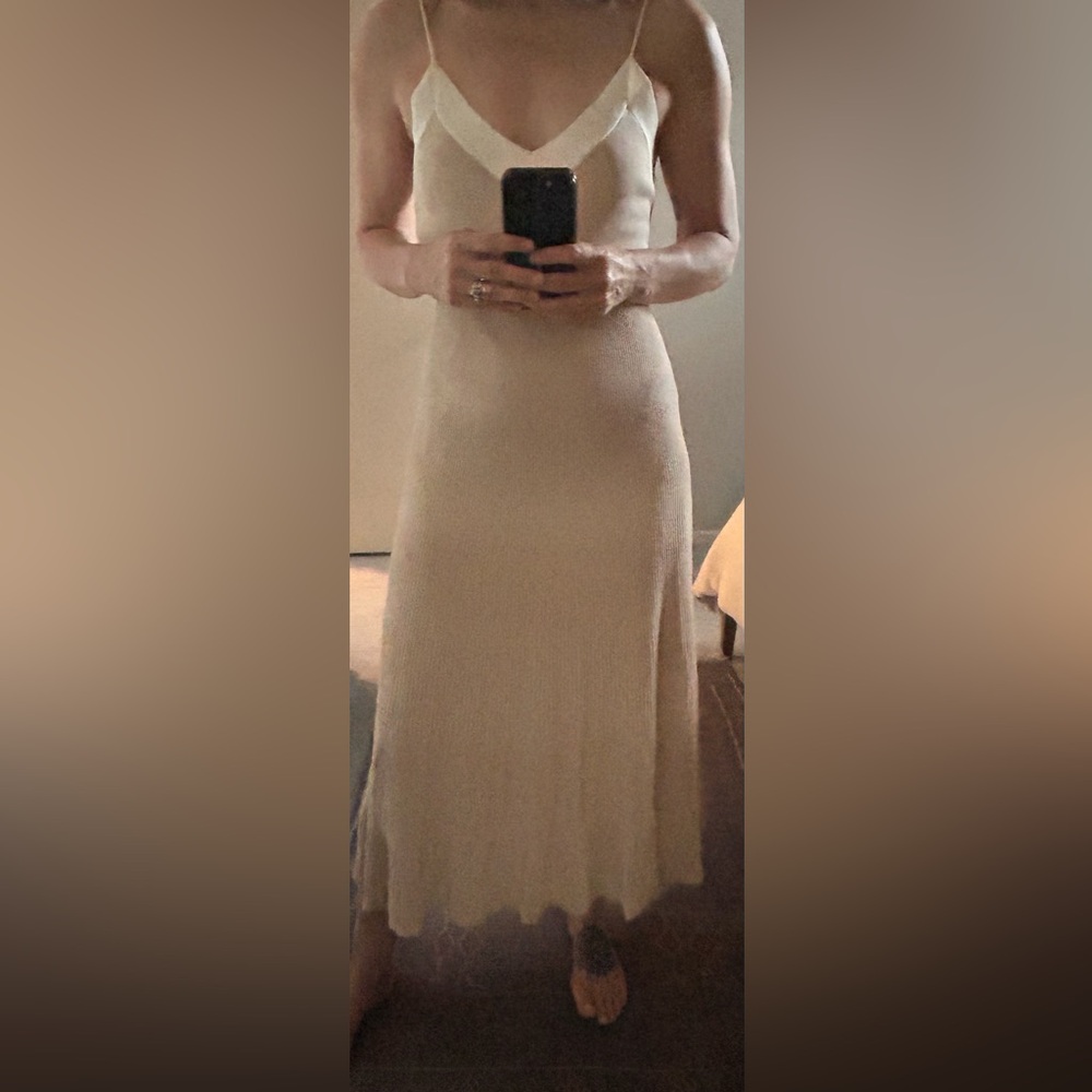 H&M nude knit, pleated spaghetti strap dress
